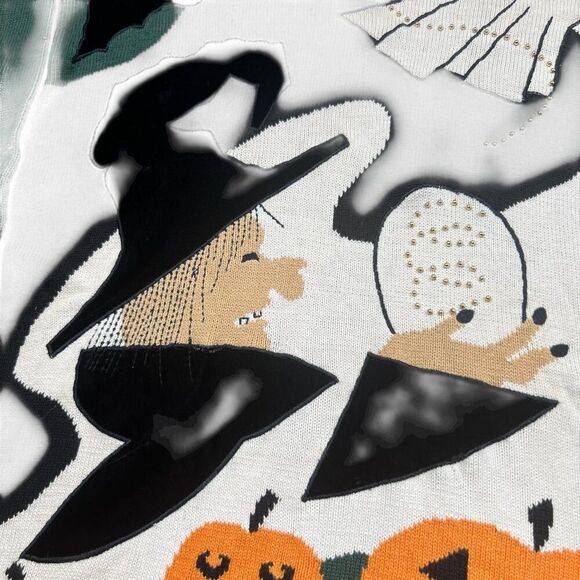 Richard Sport Halloween Ghost Cat Pumpkin Graphic Knit Velvet Applique Size M - Picture 8 of 10